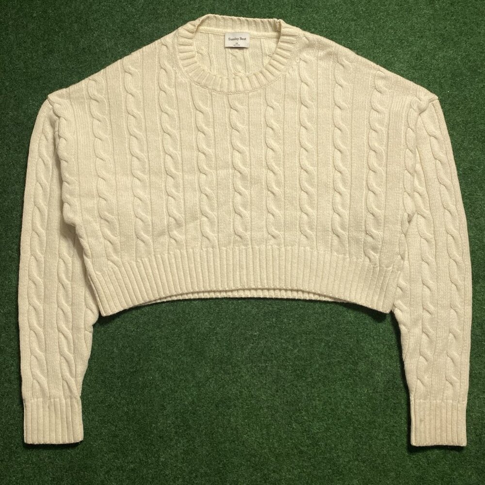 Sunday Best Women’s Chunky Chain Knit Sweater White XSmall Knit Crewneck
